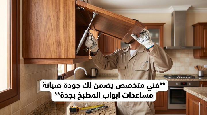 ✅ صورة مقسمة لثلاثة أجزاء تعرض تصميم مطبخ ألومنيوم كلادينج بالمنتصف، وعلى الجانبين لقطات واقعية لمساعدات أبواب علوية تالفة ومكسورة لا تتحمل الأوزان بدون ظهور أي عمال.